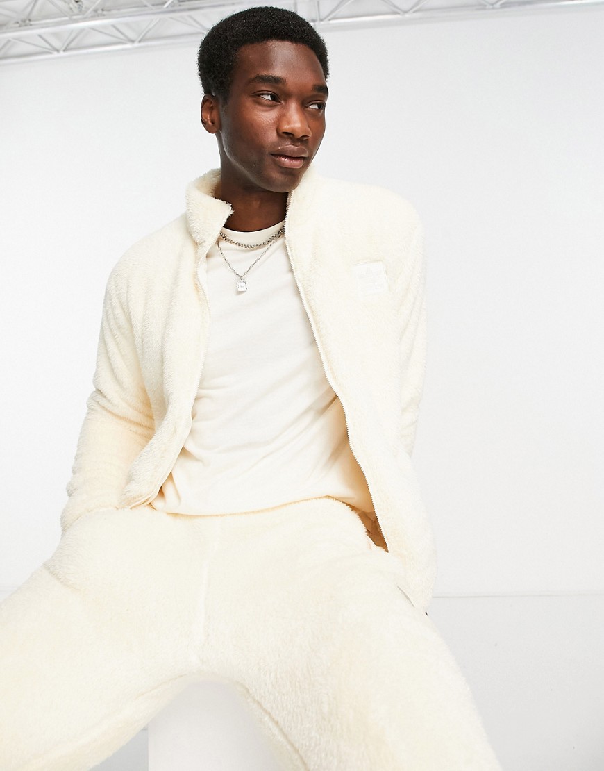 adidas originals Essentials+ fluffy full zip track top in wonder white