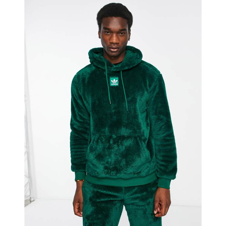adidas Originals Essentials+ fluffy hoodie in dark green | ASOS