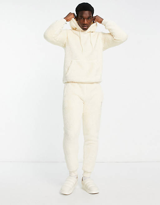 adidas originals Essentials+ fluffy joggers in wonder white | ASOS