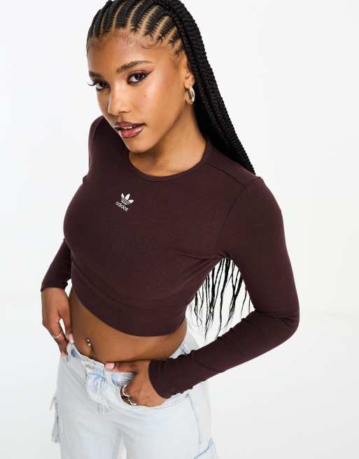 adidas Originals - Essentials - Geribbelde top met lange mouwen in schaduwbruin