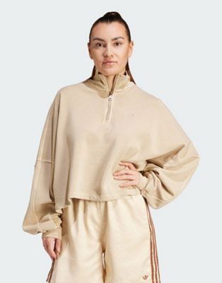 adidas Originals Essentials+ half-zip sweatshirt in beige - ASOS Price Checker
