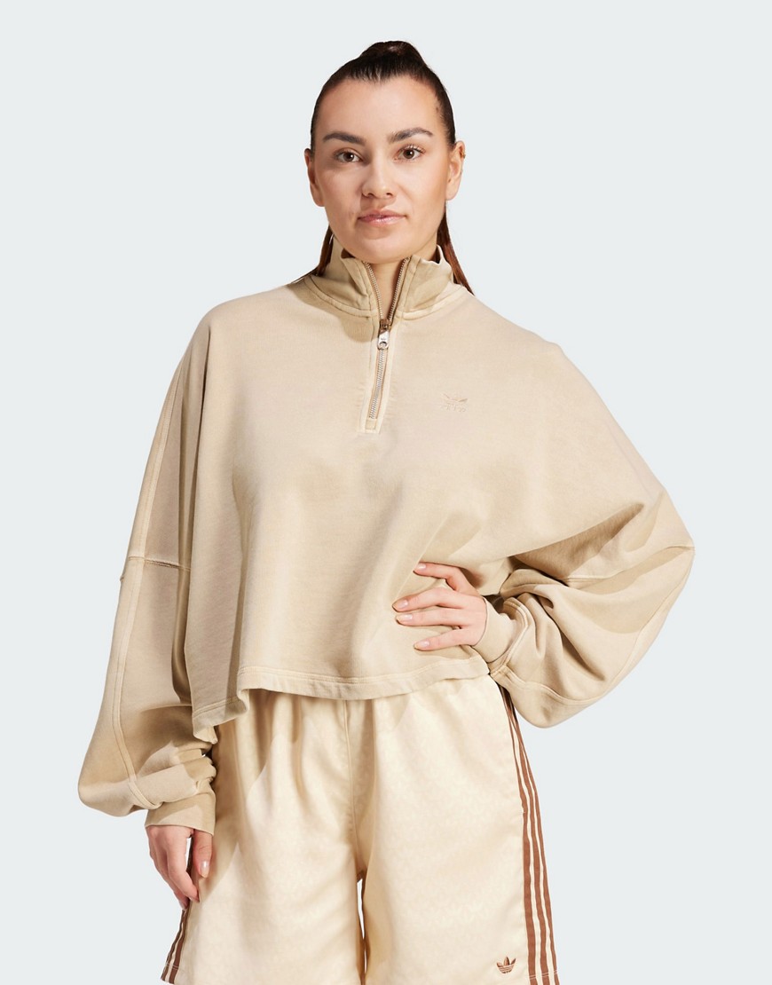 adidas Originals Essentials+ half-zip sweatshirt in beige-Neutral