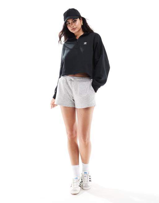 【adidas】Originals essential half zip sweat（送料込み） adidas Essentials Black Half Zip Crop Fleece Sweatshirt | Zumiez