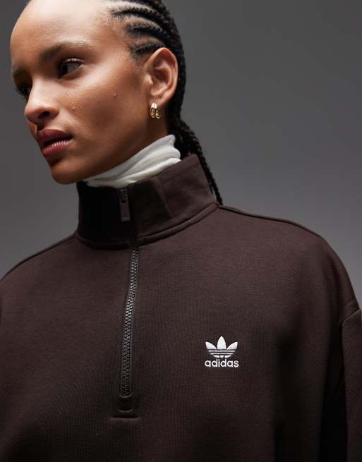 adidas Originals essentials half zip sweatshirt in brown, 2 of 4
