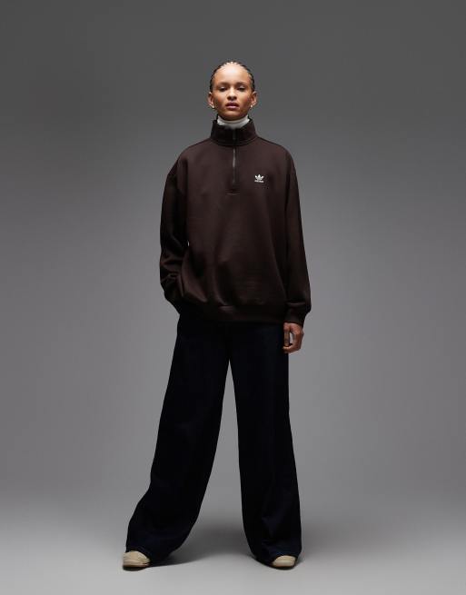 adidas Originals essentials half zip sweatshirt in brown, 3 of 4