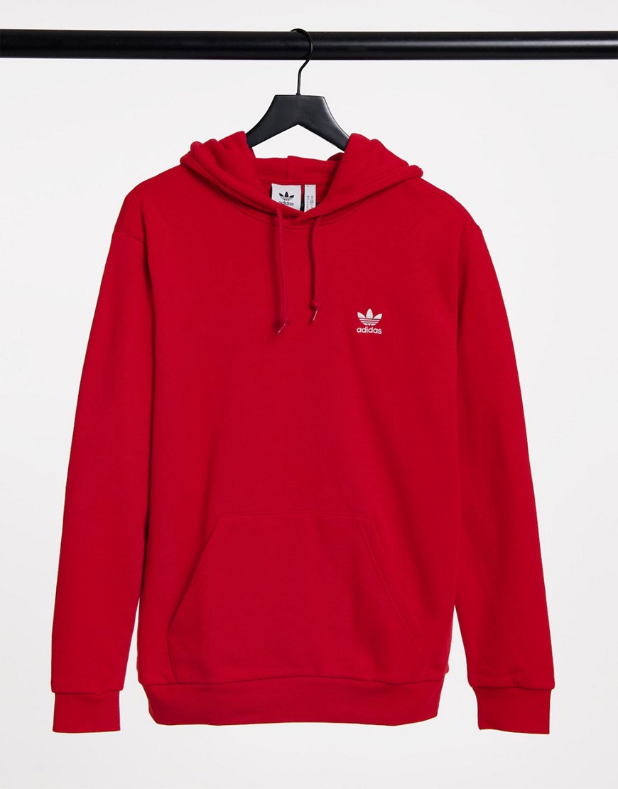 ADIDAS ORIGINALS ESSENTIALS HOODIE IN RED WITH SMALL LOGO,GN3389