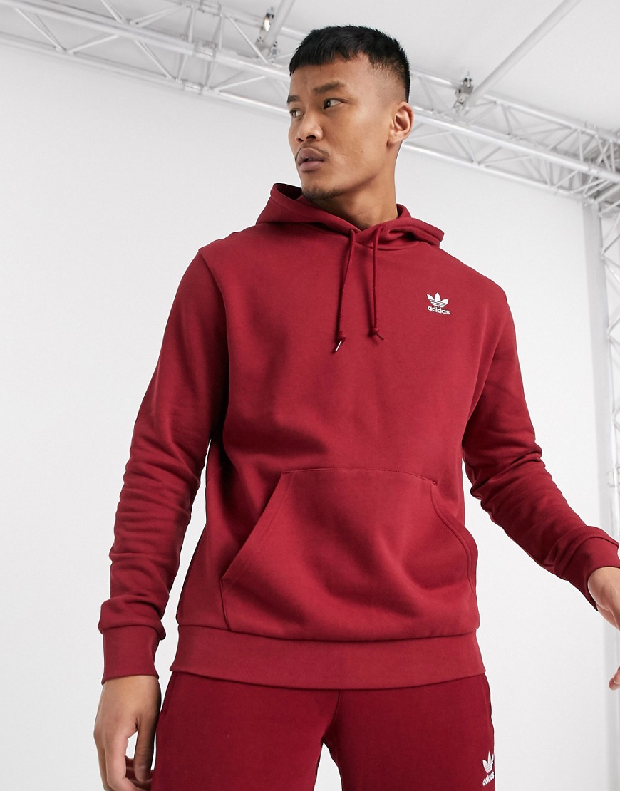 Adidas Originals essentials hoodie with small logo in burgundy-Red