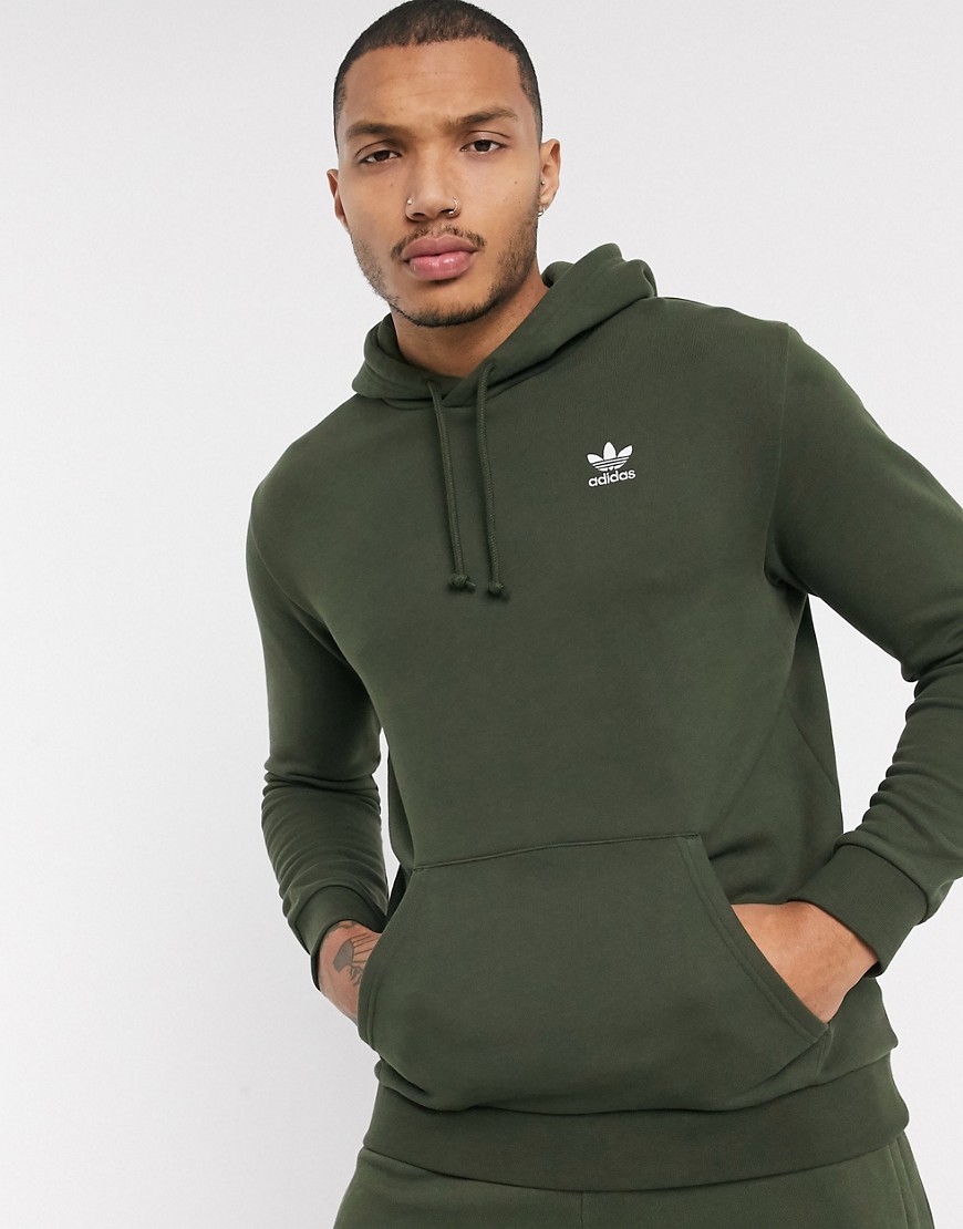 Adidas Originals essentials hoodie with small logo in khaki-Green