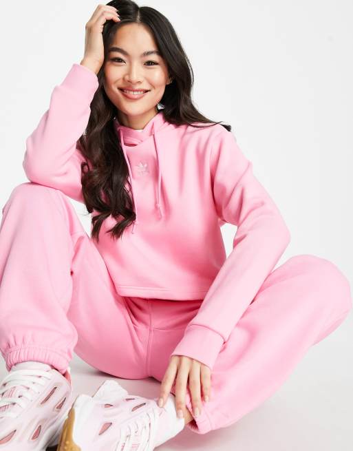adidas Originals – Essentials – Krótka różowa bluza z kapturem