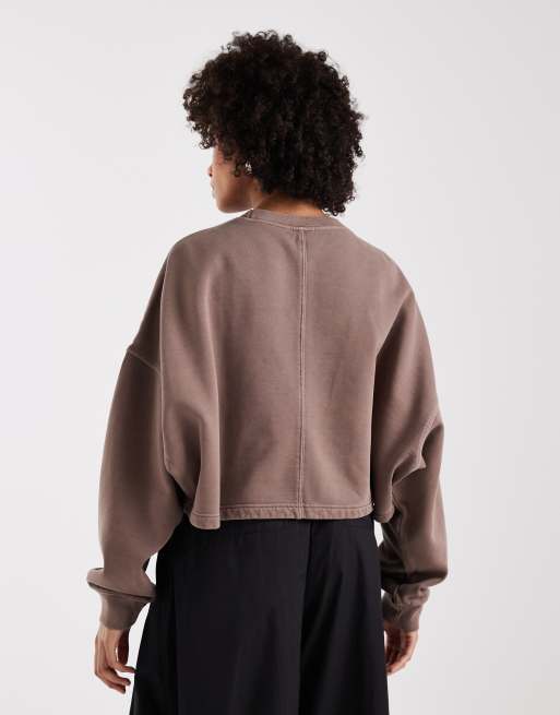 adidas Originals Essentials linear cropped sweatshirt in brown, 3 of 4