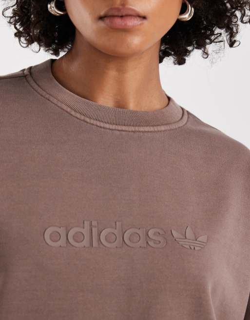 adidas Originals Essentials linear cropped sweatshirt in brown, 4 of 4