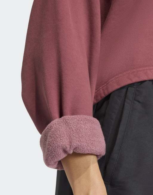 adidas Originals – Essentials Linear – Cropped-Sweatshirt in Maroon, 3 von 4