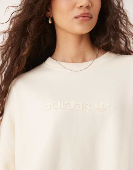 adidas Originals Essentials linear oversized crew sweatshirt in cream, 2 of 4