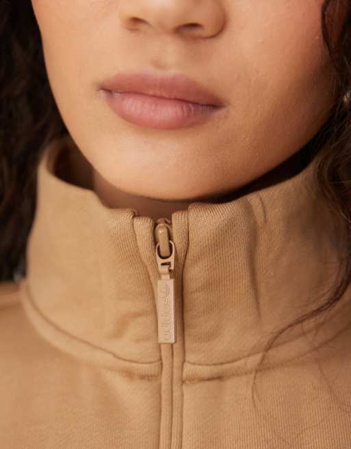 adidas Originals essentials linear quarter-zip sweatshirt in brown