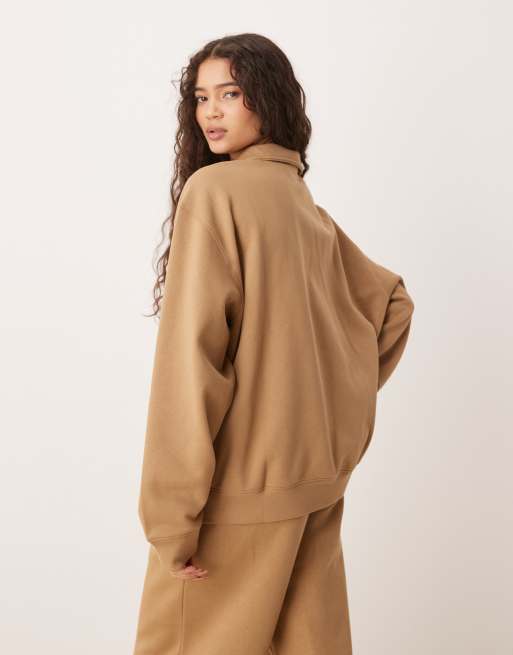 adidas Originals essentials linear quarter-zip sweatshirt in brown