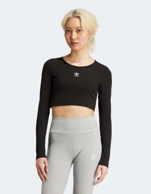 adidas Originals Essentials long sleeve crop top in black