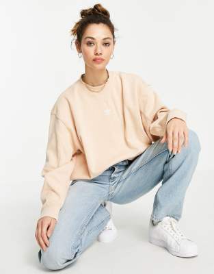 adidas originals essentials oversized central logo sweatshirt in beige