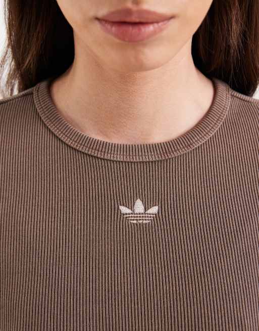 adidas Originals Essentials rib tee washed in brown, 2 of 4