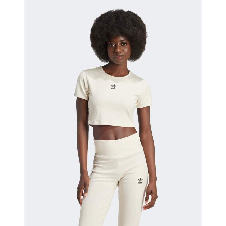 Adidas Originals Essentials ribbed cropped t shirt in off White
