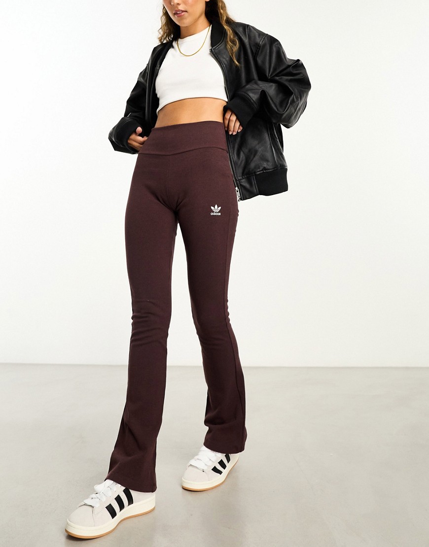 adidas Originals essentials ribbed flared trousers in shadow brown