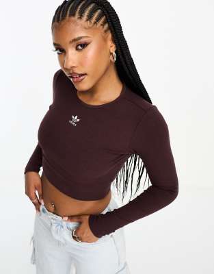 adidas Originals adidas Originals essentials ribbed long sleeve top in shadow brown