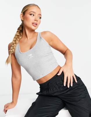 Adidas Originals Essentials Ribbed Tank Top In Gray