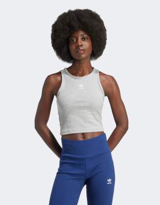 Adidas Originals Adidas Essentials Lifestyle Rib Crop Tank Top In Gray