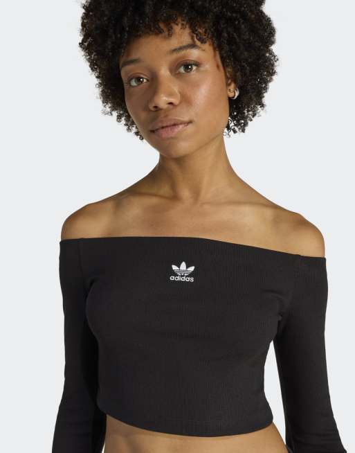 adidas Originals – Essentials – Schulterfreies, langärmliges, geripptes Shirt in Schwarz, 3 von 3