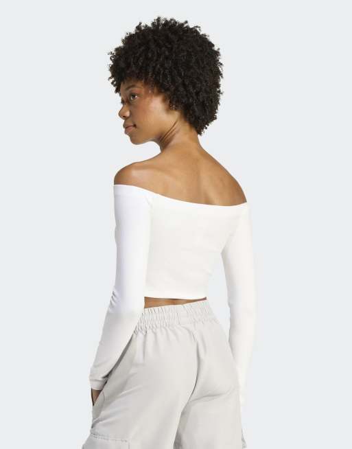 adidas Originals – Essentials – Schulterfreies, langärmliges, geripptes Shirt in Weiß, 2 von 4