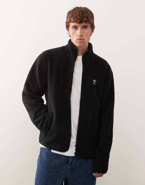 adidas Originals – Essentials – Svart jacka i teddyfleece med treklöver - view 1