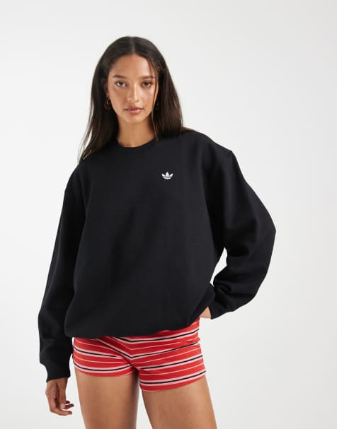 adidas Originals – Essentials – Svart, lång sweatshirt i fleece med rund halsringning - view 1