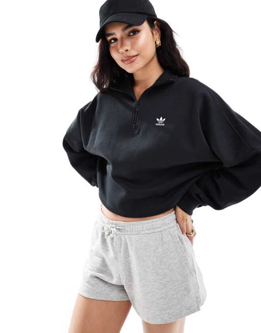 adidas Originals – Essentials – Svart sweatshirt med dragkedja vid halsen