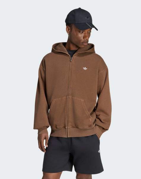 adidas Originals - Essentials - Sweat à capuche ample à fermeture éclair et logo trèfle - Marron délavé - view 1