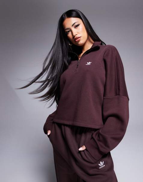 adidas Originals – Essentials – Sweatshirt in Schattenbraun mit kurzem Reißverschluss - view 1