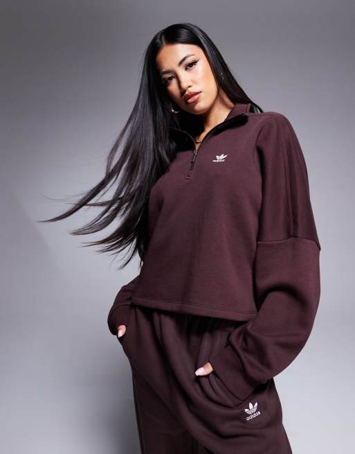 adidas Originals - Essentials - Sweatshirt med lynlås i halsen i skyggebrun