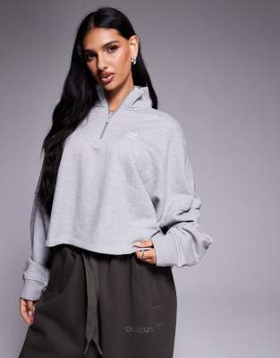 adidas Originals - Essentials - Sweatshirt mit Dreiblatt-Logo in Grau und kurzem Reißverschluss