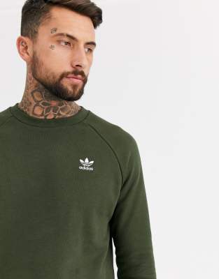 adidas originals essentials sweatshirt with embroidered small logo in khaki