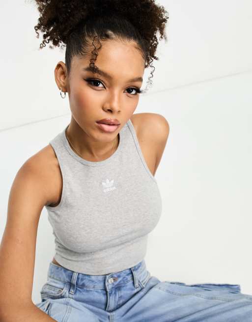 adidas Originals – Essentials – Szary prążkowany top bez rękawów