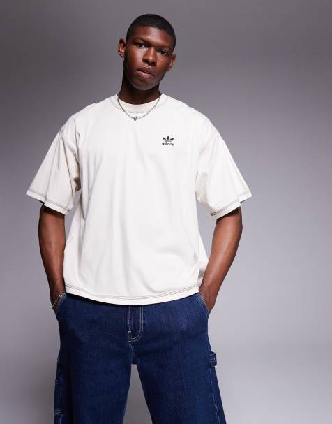 adidas Originals - Essentials - T-shirt à logo trèfle et coutures contrastantes - Crème - view 1