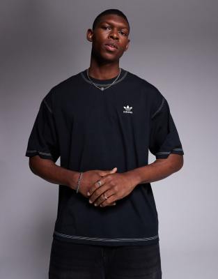 adidas Originals - Essentials - T-shirt à logo trèfle et coutures contrastantes - Noir