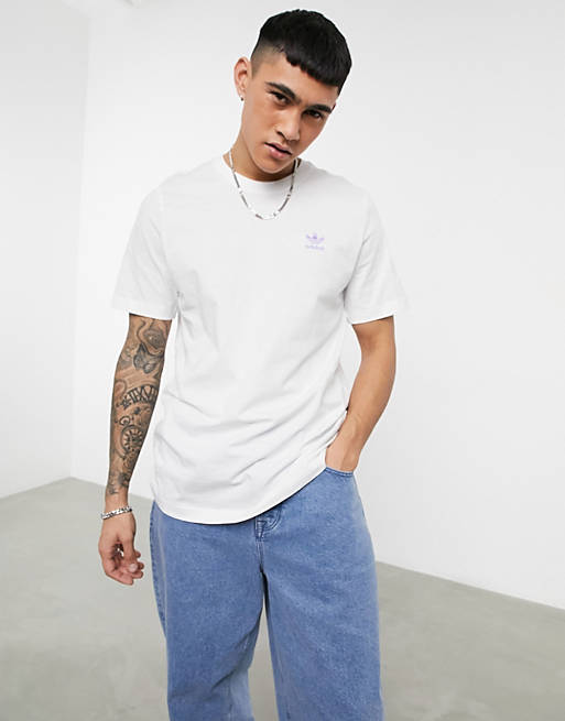 Men adidas Originals essentials t-shirt in white with small lilac logo 