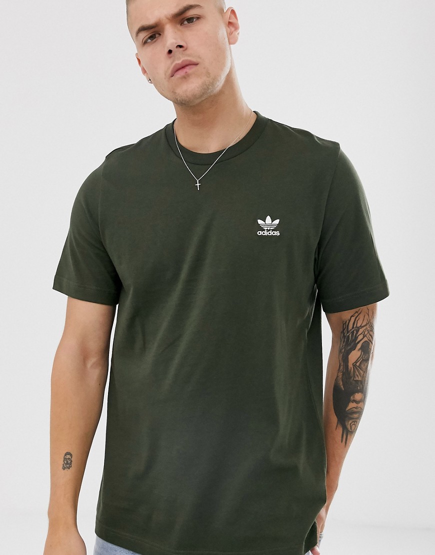 adidas Originals Essentials - T-shirt kaki con logo ricamato-Verde