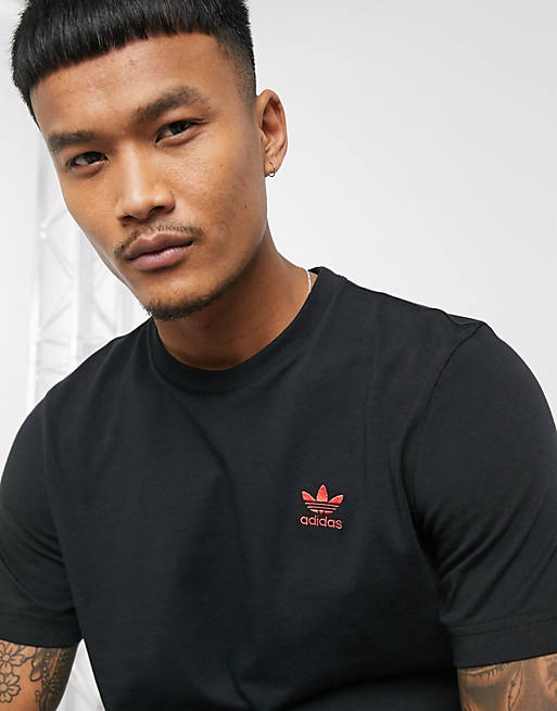 adidas Originals essentials t-shirt with red trefoil in black | ASOS