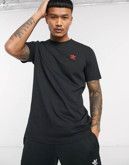 adidas Originals essentials t shirt with red trefoil in black