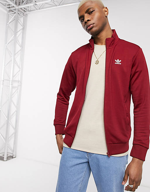 adidas Originals essentials track jacket with trefoil logo in burgundy ...