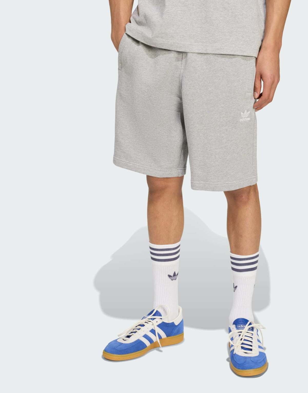 adidas Originals Essentials trefoil shorts in medium grey heather / white