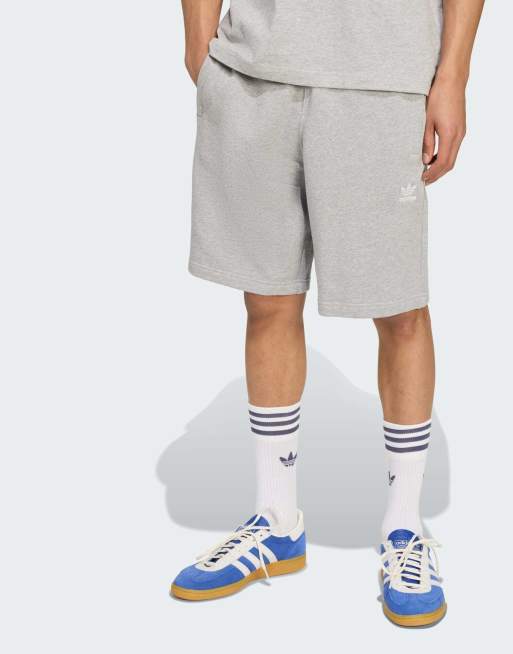 adidas Originals Essentials trefoil shorts in medium grey heather / white