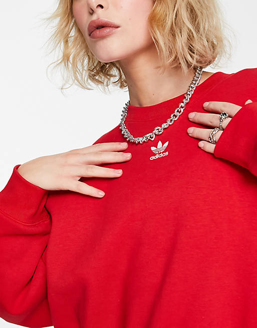adidas Originals essentials trefoil sweatshirt in red | ASOS