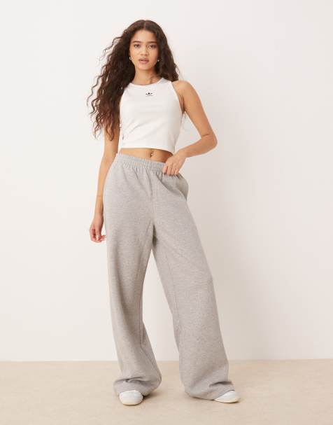 adidas Originals Essentials wide leg pant fleece in medium grey heather - view 1