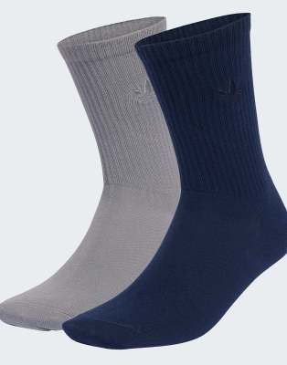 adidas Originals - Everyday Icons - 2er-Paar Crew-Socken in Night Indigo/Grau mit Markenlogo-Lila